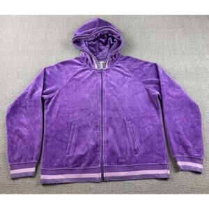 Vintage New York Laundry‎ Hoodie Women M Purple Soft Velour Full Zip Sweatshirt
